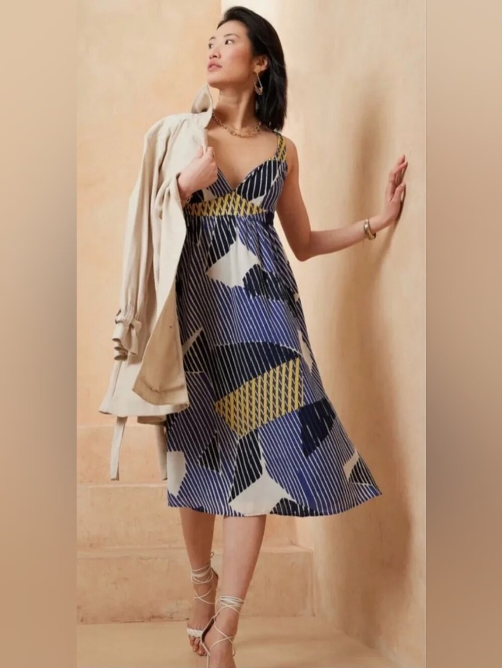 NWT Banana Republic Abstract Geometric Midi Dress Size 2P